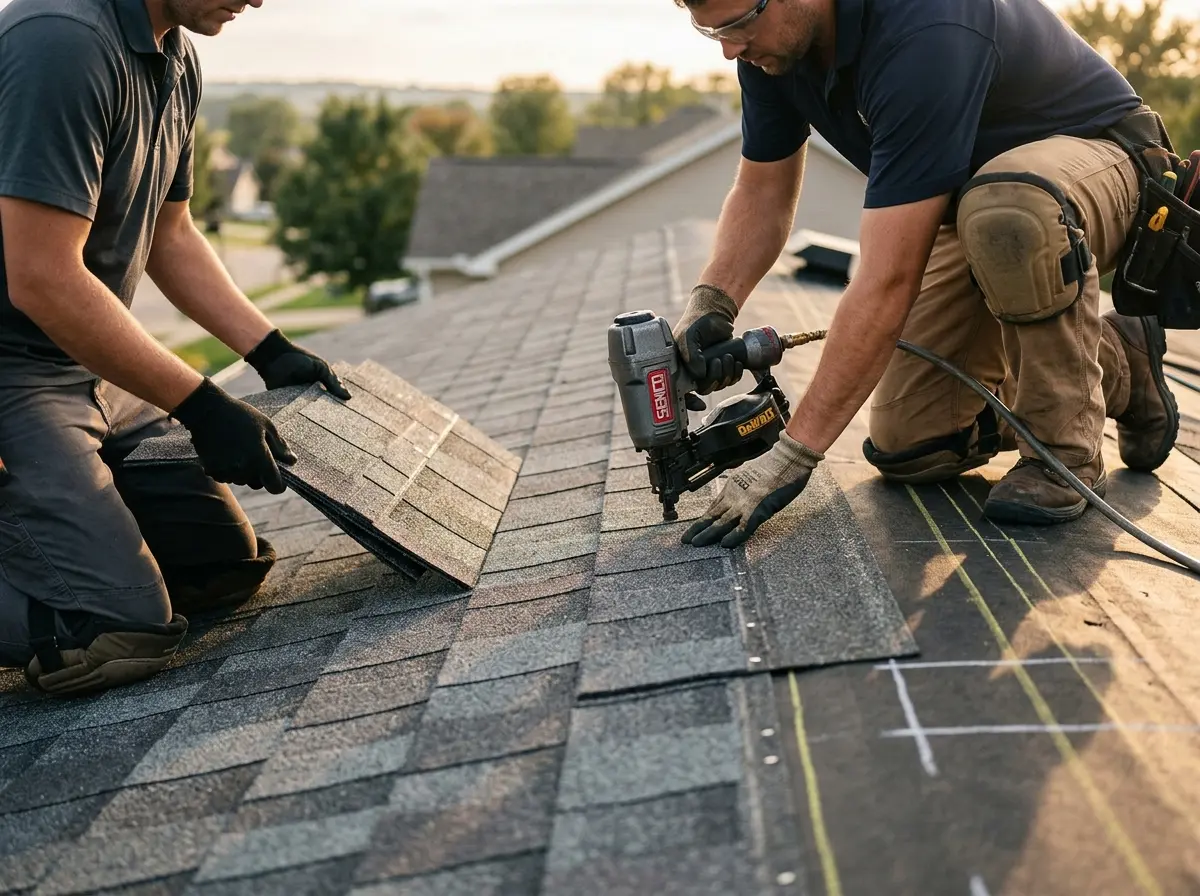 Professional roofer working on a residential roof in Fairwood